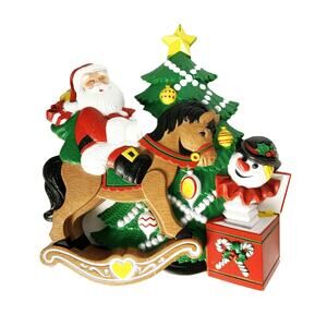 Vintage Burwood Santa Christmas Toy Collage Rocking Horse Wall Plaque